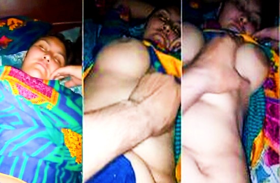 Pakistani mother let her son press her big boobs while sleeping